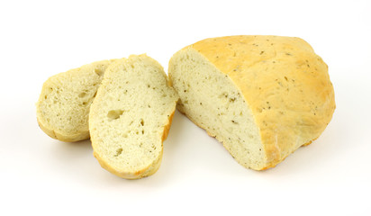 Sliced home made focaccia bread loaf