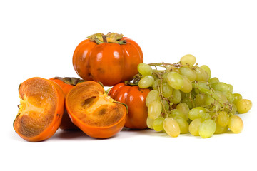 Ripe persimmons and grapes