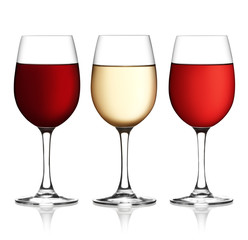 Glass of red, pink and white wine