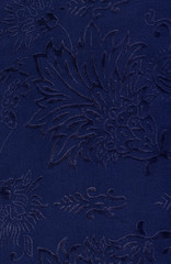 Indigo blue fabric with floral pattern, detail