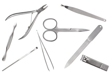 Tools of a manicure set on a white background
