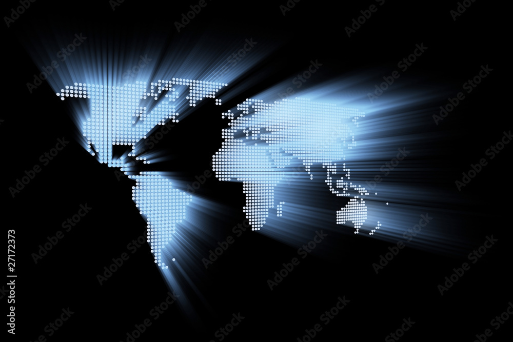 Wall mural glowing hi-tech world map 3d illustration