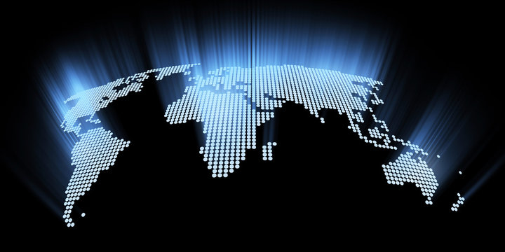 Fototapeta glowing hi-tech world map 3d illustration