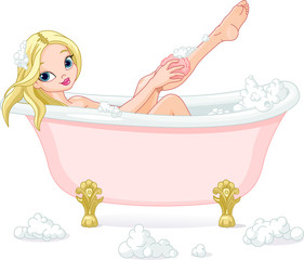 Naklejka premium Young woman taking bath