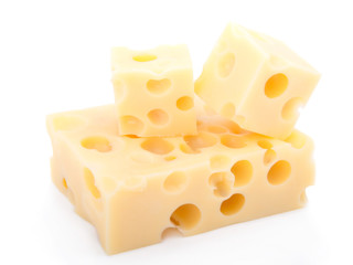 pieces of swiss cheese isolated on white background