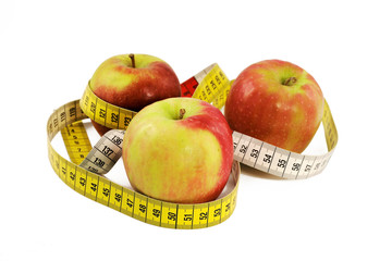 three apples with measuring tape