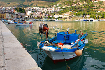 Fishing boats docked in the harbor,Sicily