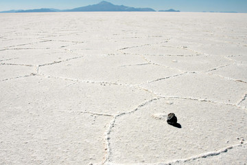 piccolo sasso nel deserto bianco di uyuni