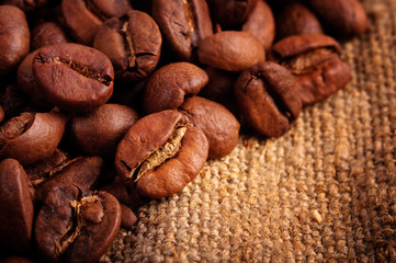 Coffee beans in canvas sack
