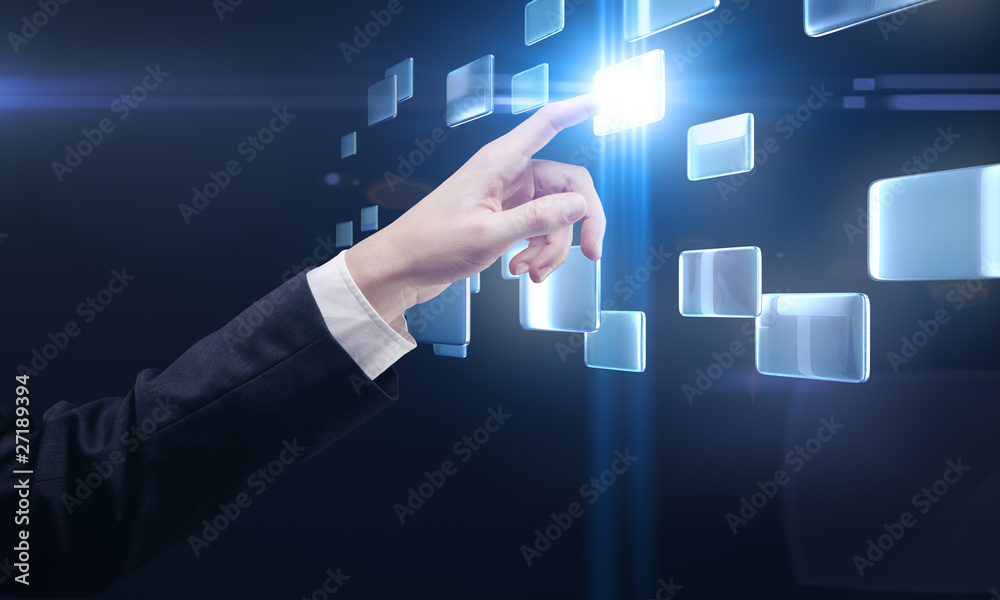 Aufkleber hand pushing a button on a touch screen interface
