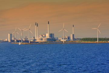 Windmills and power plant