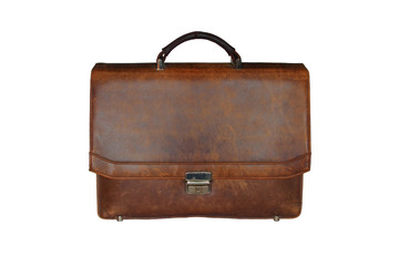 old worn leather briefcase