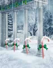 Zimowe kolumny z dekoracjami © Obsidian Fantasy