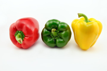 red, green and yellow bell pepper (Capsicum annuum)