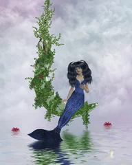 Abwaschbare Fototapete Meerjungfrau Mond Meerjungfrau