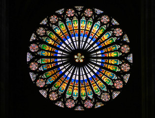 Stained-glass window in Strasbourg Cathedral (France).