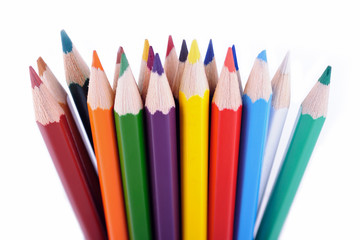 Set of colored pencils placed in random order