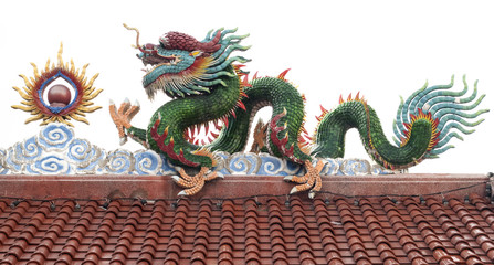 dragon sculpture on a Chinese temple roof
