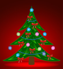 Christmas tree  on  red  background