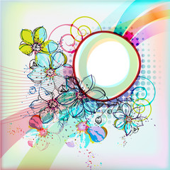 bright vector frame with the rainbow and fantasy flowers - 27205749