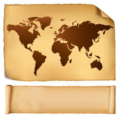 World map in vintage pattern and old paper. Vector.