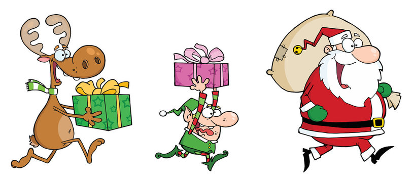 Happy's Santa Claus,Elf and Reindeer Runs With Gifts