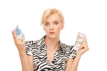 woman with euro and dollar