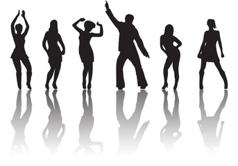 schwarze Umrisse tanzender Discobesucher