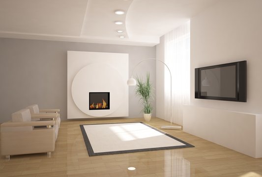 white 3d interior with fire