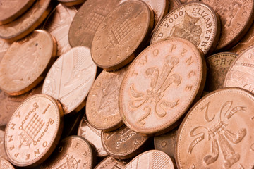 British Copper Coins Background.