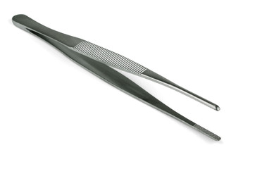 Pair of steel tweezers - obrazy, fototapety, plakaty