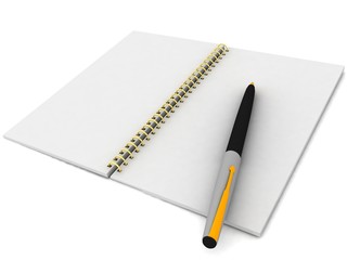 Notebook and pen on a white background