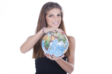 girl holding world on her hands