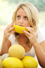 Teenage Girl Eating Melon. Model Released