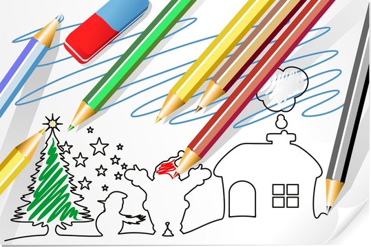 Natale Disegno a Matita-Christmas Pencil Hand Drawing-Vector