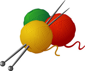 Skeins of wool and knitting needles