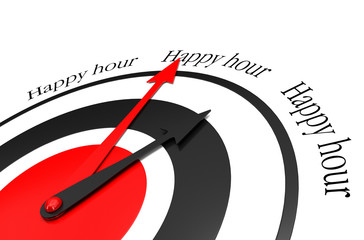 happy hour text and a  clock