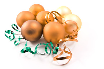 christmas glass balls decorated with ribbons