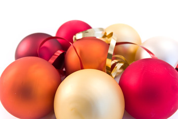 christmas glass balls decorated with ribbons