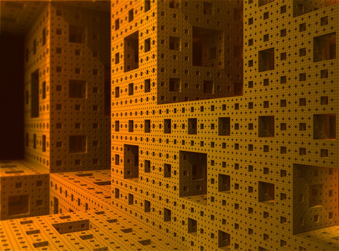 Inside a 3D Sierpinski sponge fractal object