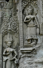 detail of stone carvings in angkor wat,cambodia.