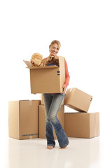 Young woman holding cardboard box