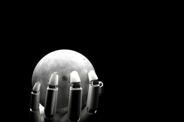 Cyborg hand holding the moon