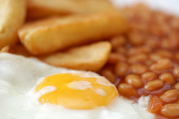 Fried Egg Baked Beans and Chips