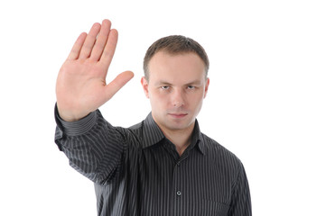 man stretches out his hand