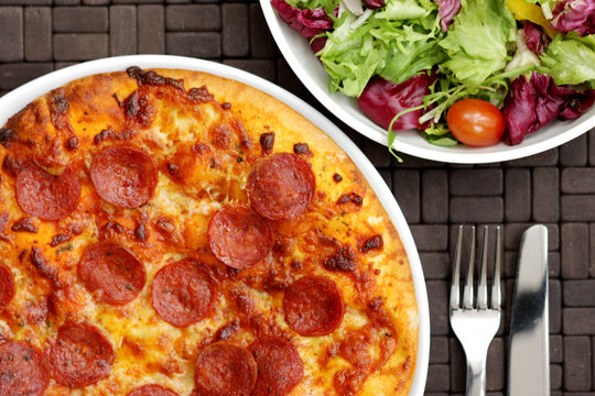 Pepperoni Pizza With Salad