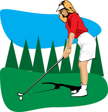 golfer in red shirt preparing to swing clip art preview