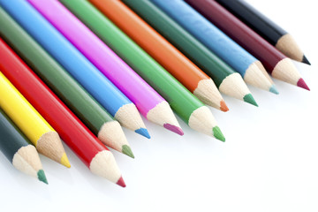 Fototapeta premium Close-up of Children Stationery Color Pencil Isolated On White