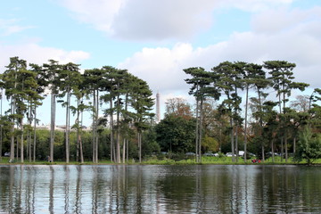 Fototapeta premium La tour Eiffel vue depuis le lac du Bois de Boulogne à Paris