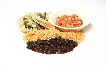 Beef soft tacos with rice and beans